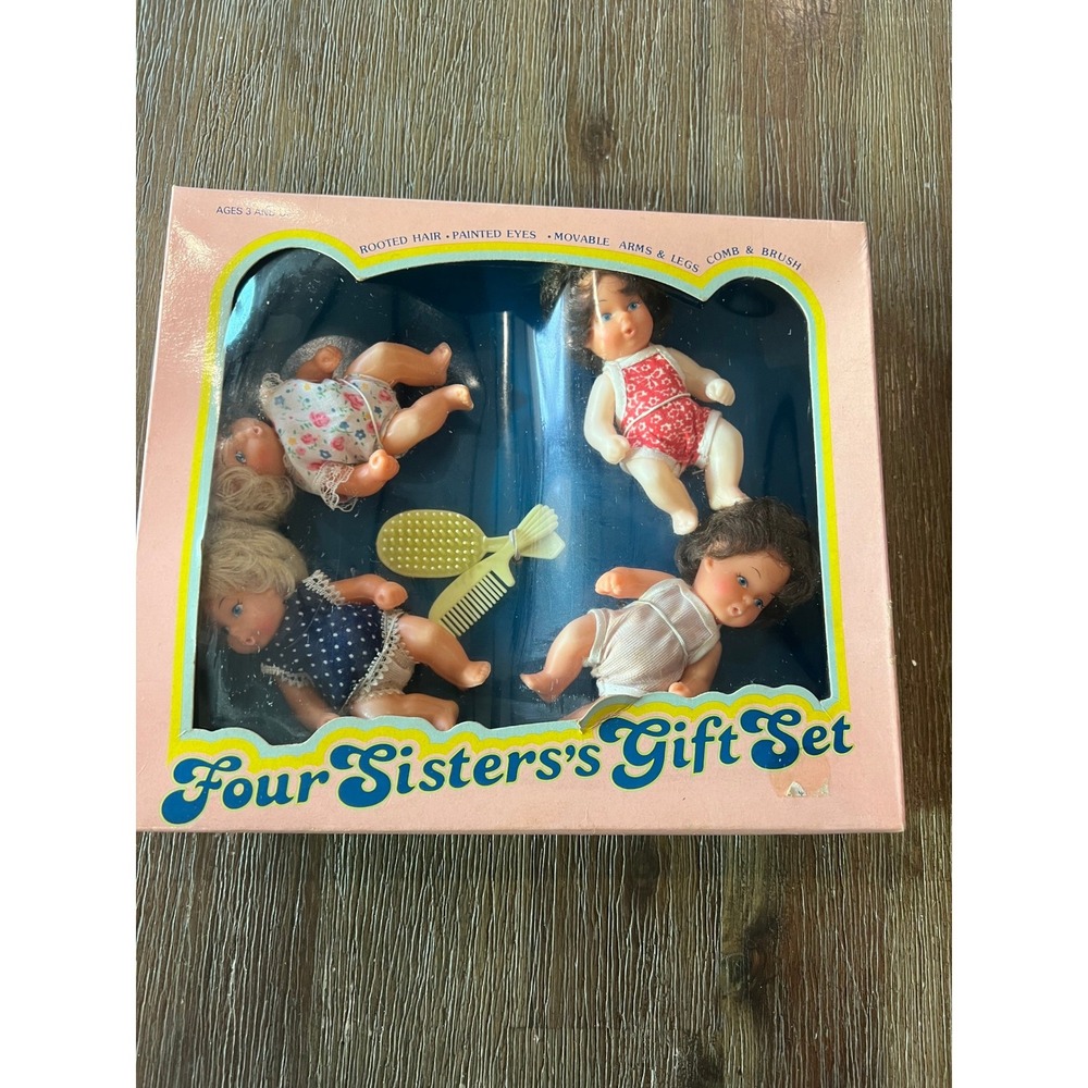 Vintage Four Sisters's Gift Set Baby Dolls Rooted Hair Accessories Hong Kong